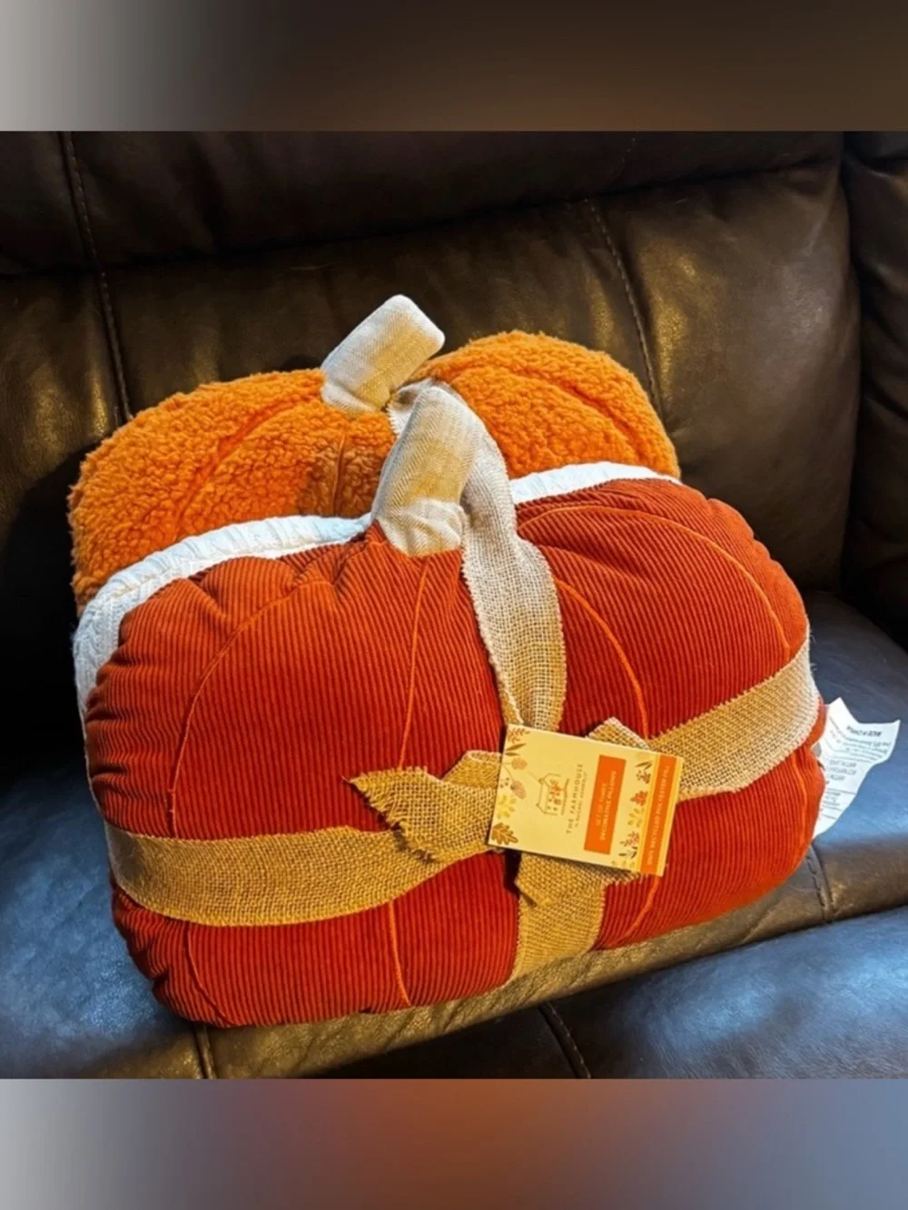 Autumn Corduroy & Sherpa Pumpkin Throw Pillow Set - Orange Rachel Ashwell